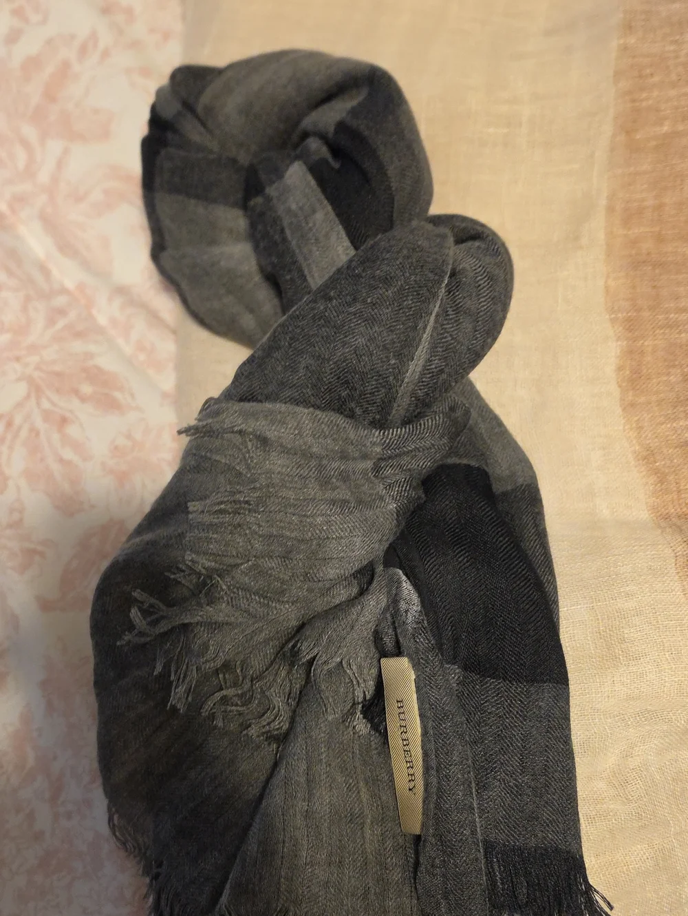 Burberry Men's Charcoal and Black Check Wool Scarf